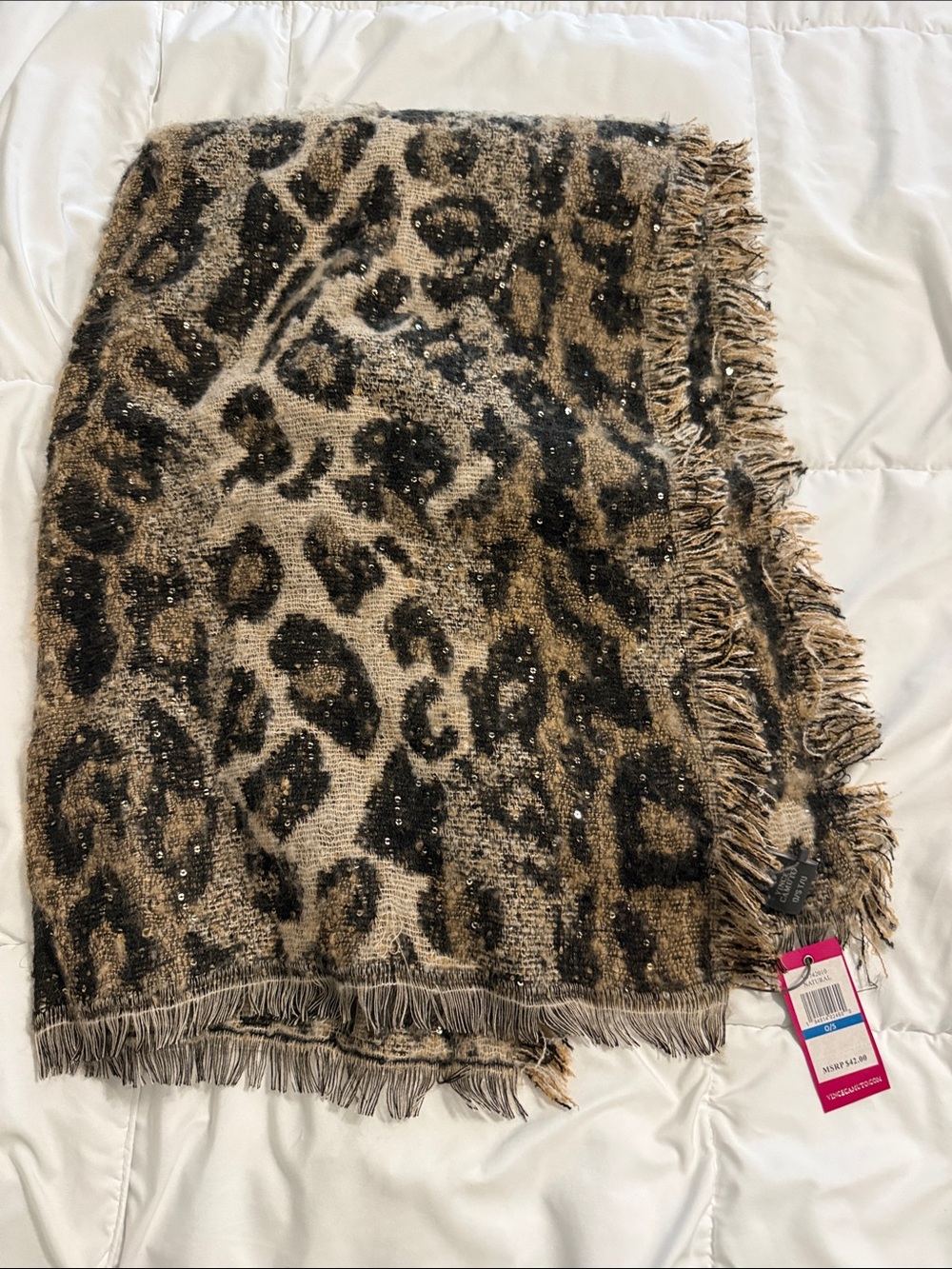 Vince Camuto Natural Leopard Fringe Scarf